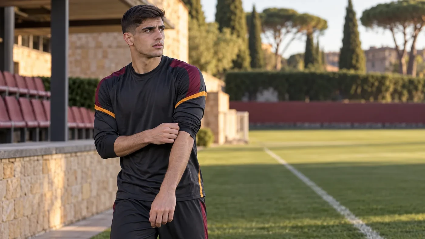 Konstantinos Koulierakis quan sát sân tập Roma