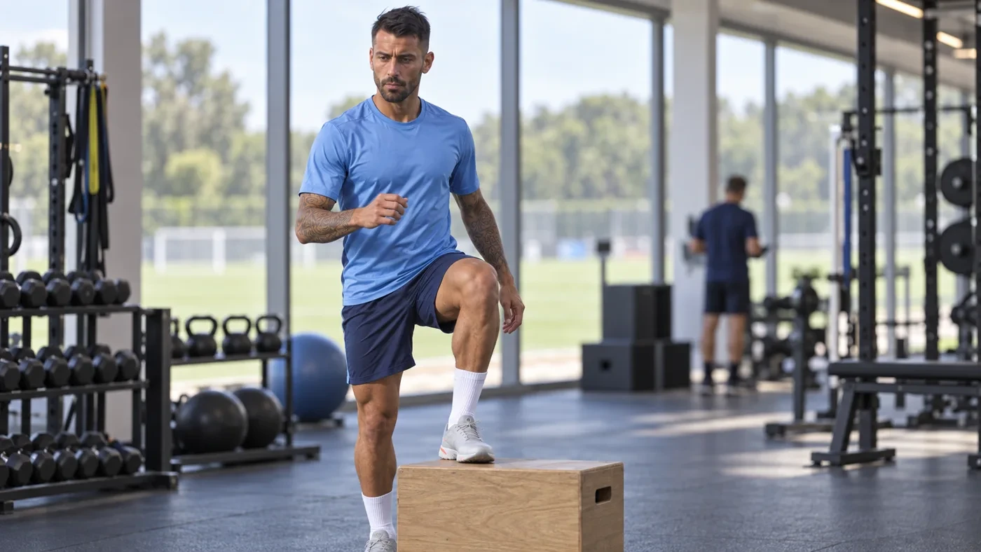 Leonardo Spinazzola thực hiện bài tập tăng tải có kiểm soát trong phòng gym