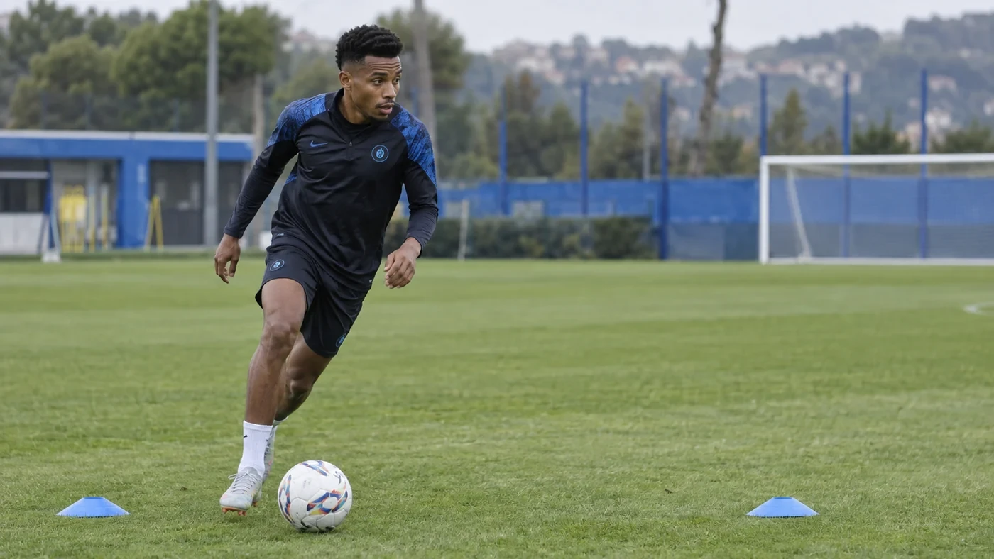 David Neres luyện tăng tốc với bóng tại sân tập Napoli